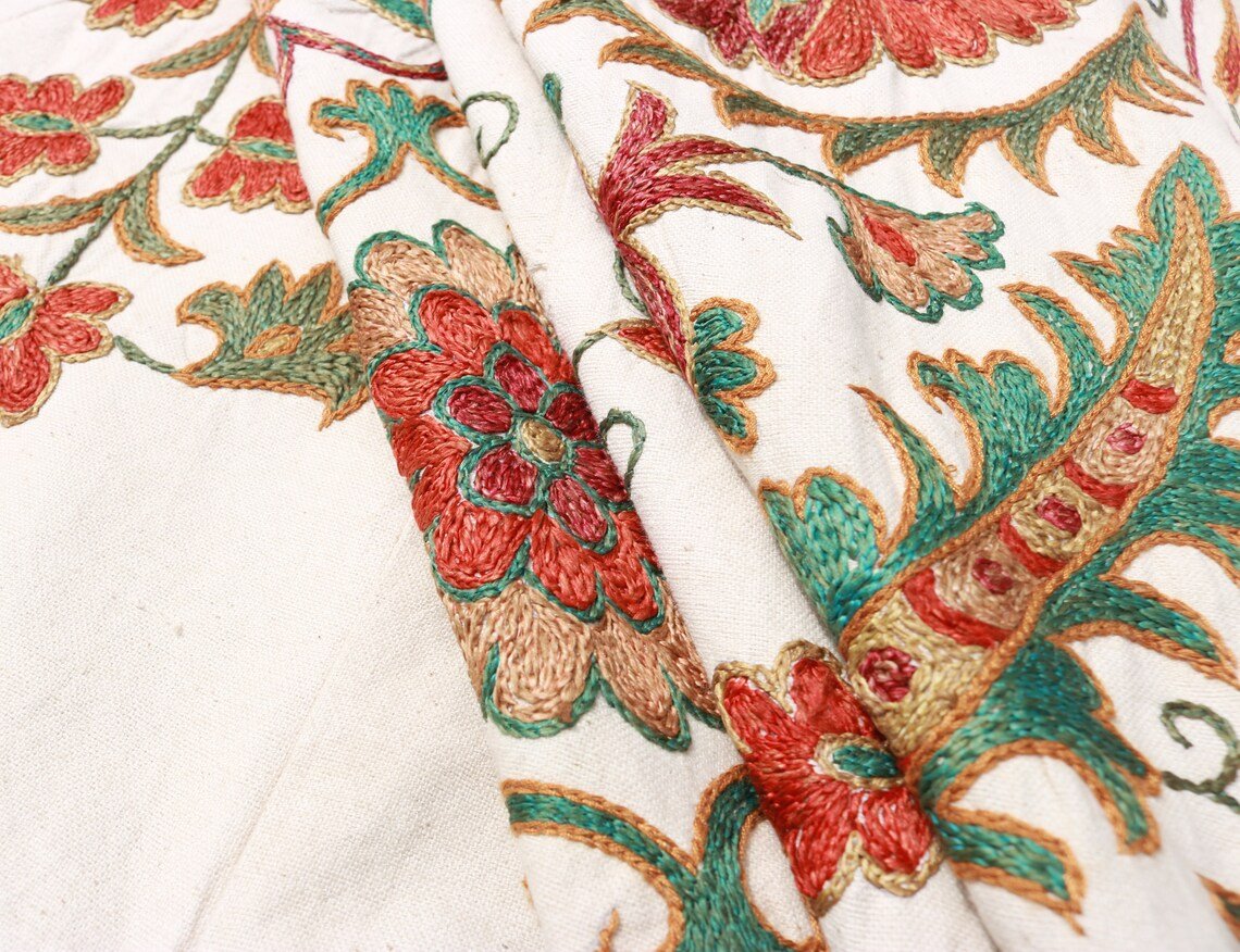 MS1524-38 Uzbek Suzani Embroidery. An Exquisite Handmade Silk on Ikat Suzani