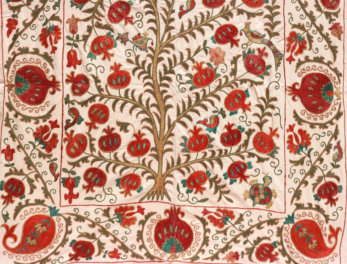 Silk Suzani Embroidery. Unique and Distinctive Embroidery. Suzani Tablecloth, Suzani Bed Cover, Wall Hanging Suzani.