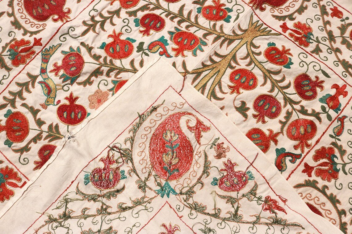 Silk Suzani Embroidery. Unique and Distinctive Embroidery. Suzani Tablecloth, Suzani Bed Cover, Wall Hanging Suzani.
