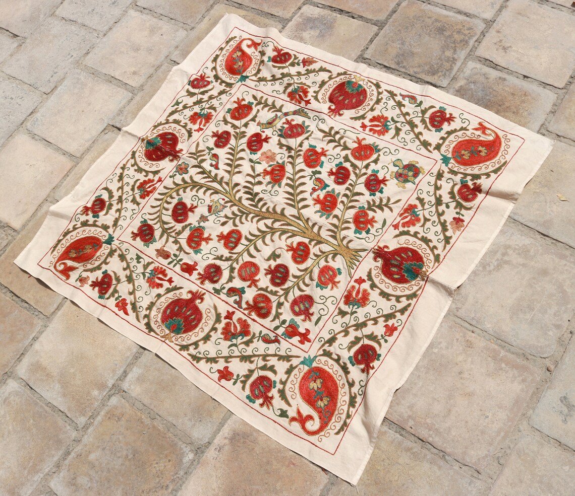 Silk Suzani Embroidery. Unique and Distinctive Embroidery. Suzani Tablecloth, Suzani Bed Cover, Wall Hanging Suzani.