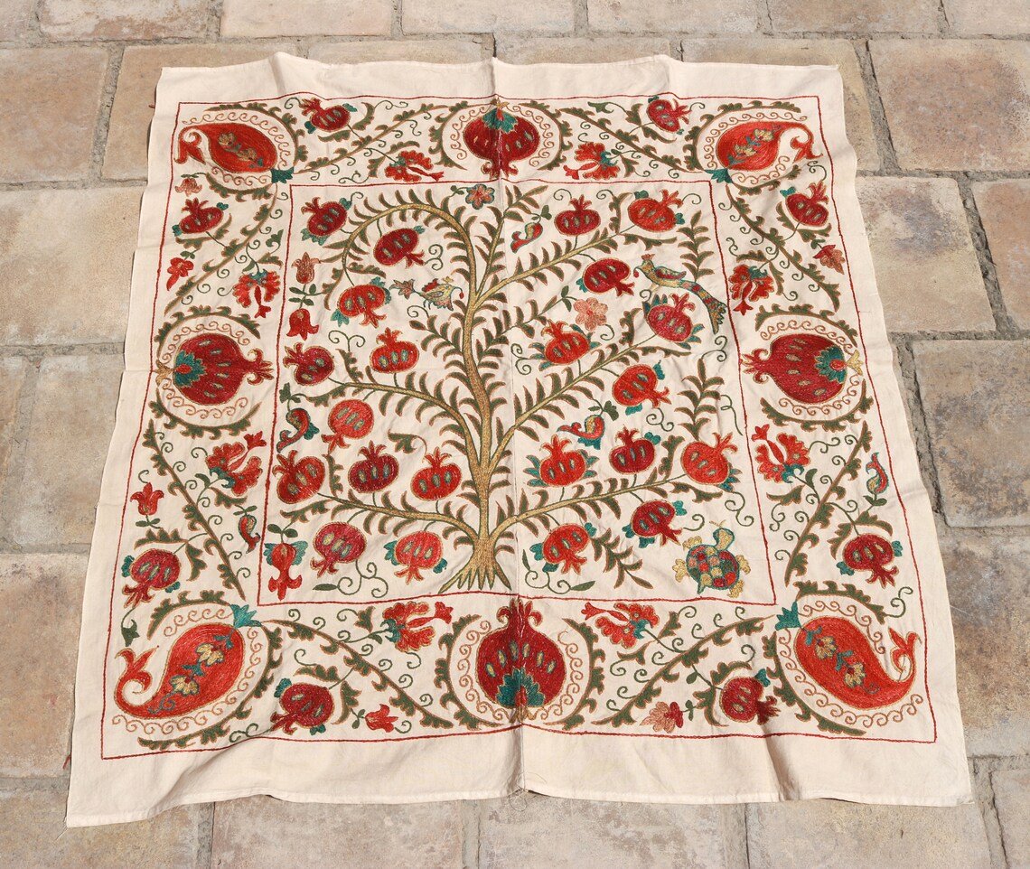 Silk Suzani Embroidery. Unique and Distinctive Embroidery. Suzani Tablecloth, Suzani Bed Cover, Wall Hanging Suzani.