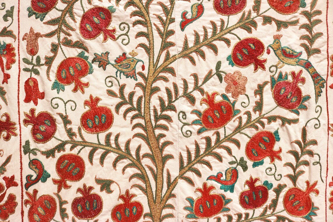 Silk Suzani Embroidery. Unique and Distinctive Embroidery. Suzani Tablecloth, Suzani Bed Cover, Wall Hanging Suzani.