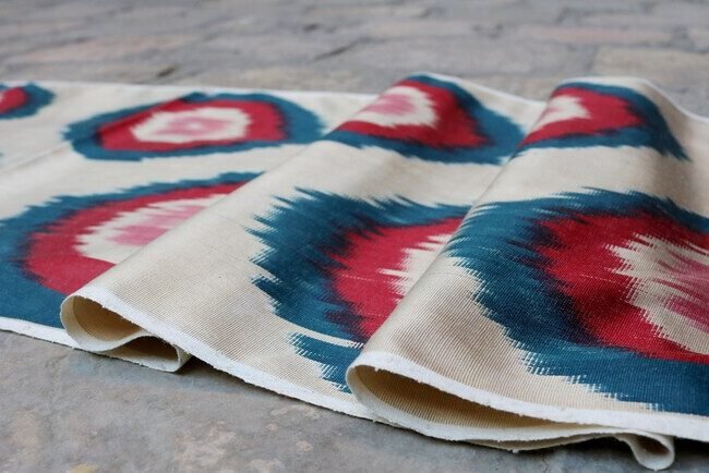 Handwoven Natural Uzbek Ikat Fabric