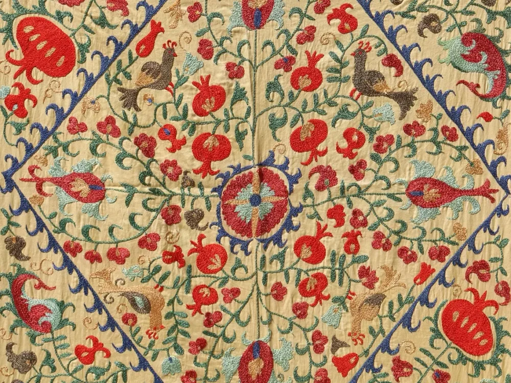 il_1140xN.6330155848_4wfs “Handmade Silk Suzani Fabric: Unique and Distinctive Embroidery. Perfect for Suzani Tablecloths, Bed Covers, and Wall Hangings.”