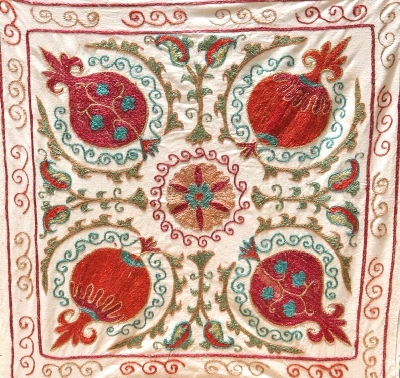 il_794xN.6060372761_aybw “Silk Suzani Fabric: Unique and Distinctive Embroidery. Perfect for Suzani Tablecloths, Bed Covers, and Wall Hangings.”