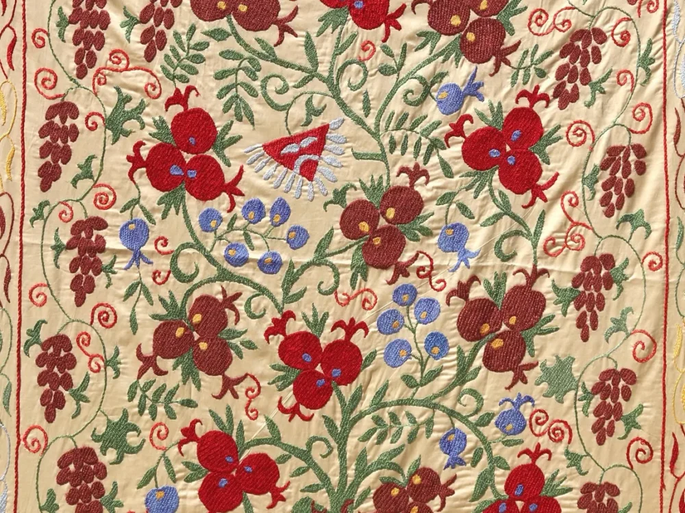 1 “Silk Suzani Fabric: Unique and Distinctive Embroidery. Perfect for Suzani Tablecloths, Bed Covers, and Wall Hangings.”