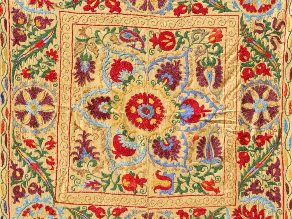 2 “Silk Suzani Fabric: Unique and Distinctive Embroidery. Perfect for Suzani Tablecloths, Bed Covers, and Wall Hangings.”