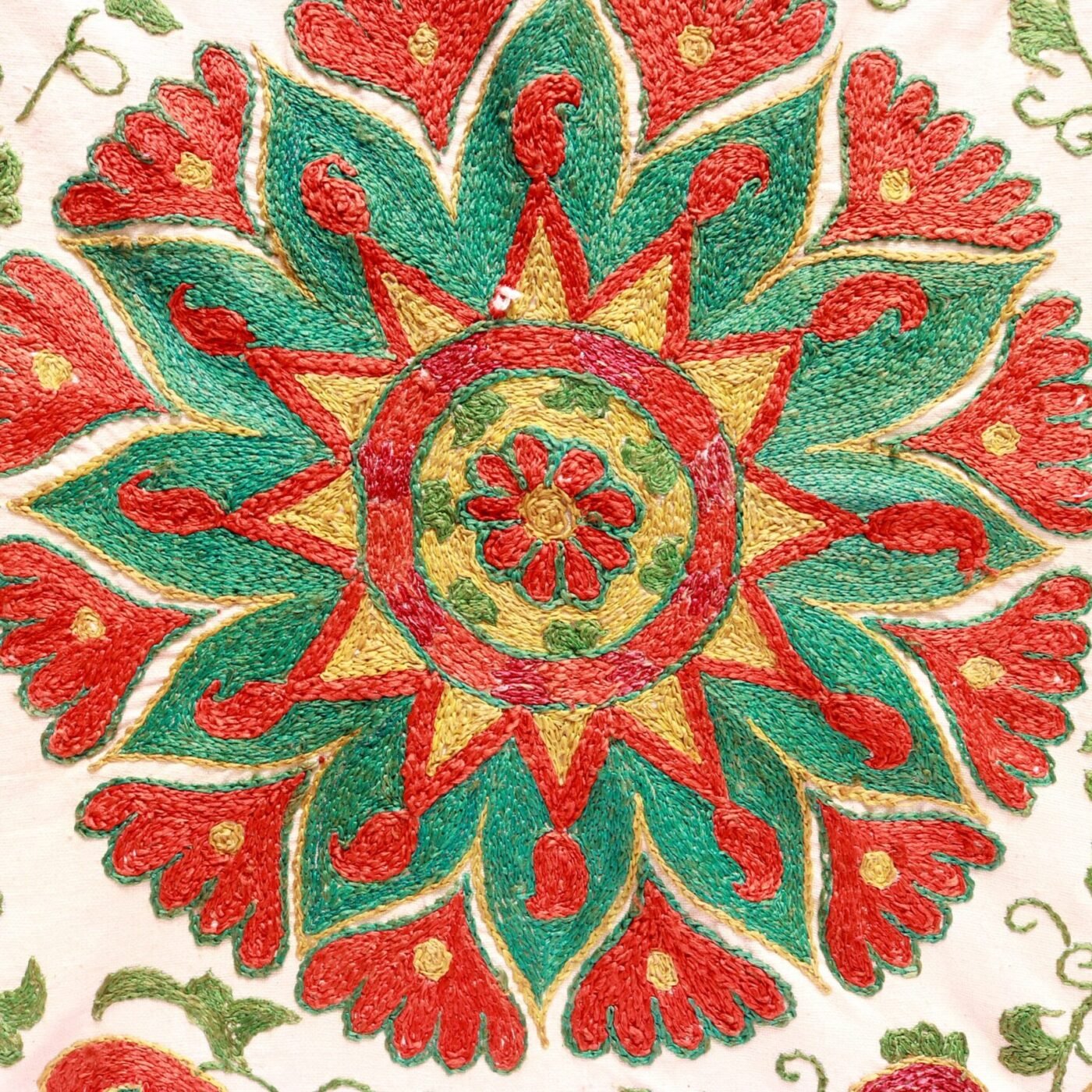 “Silk Suzani Fabric: Unique, Distinctive Embroidery Ideal for Tablecloths, Bed Covers, and Wall Hangings.”