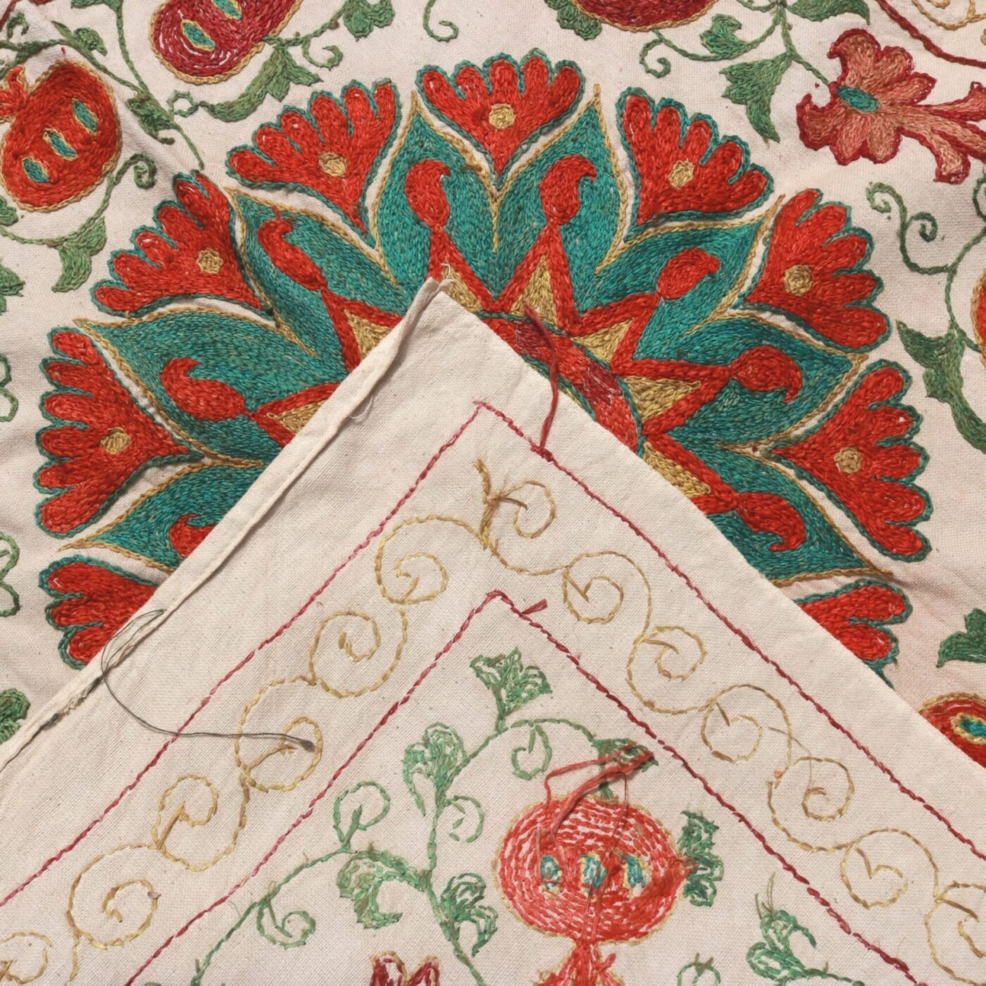 “Silk Suzani Fabric: Unique, Distinctive Embroidery Ideal for Tablecloths, Bed Covers, and Wall Hangings.”