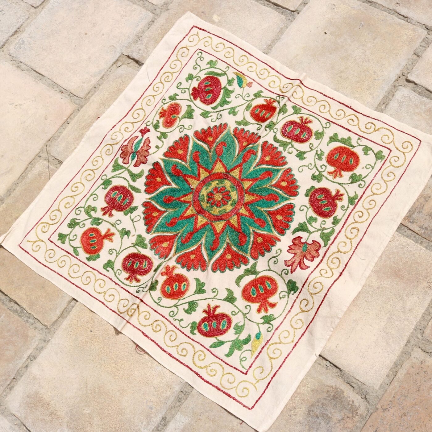 “Silk Suzani Fabric: Unique, Distinctive Embroidery Ideal for Tablecloths, Bed Covers, and Wall Hangings.”