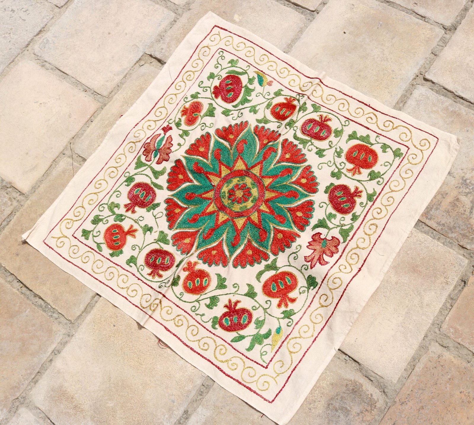 “Silk Suzani Fabric: Unique, Distinctive Embroidery Ideal for Tablecloths, Bed Covers, and Wall Hangings.”