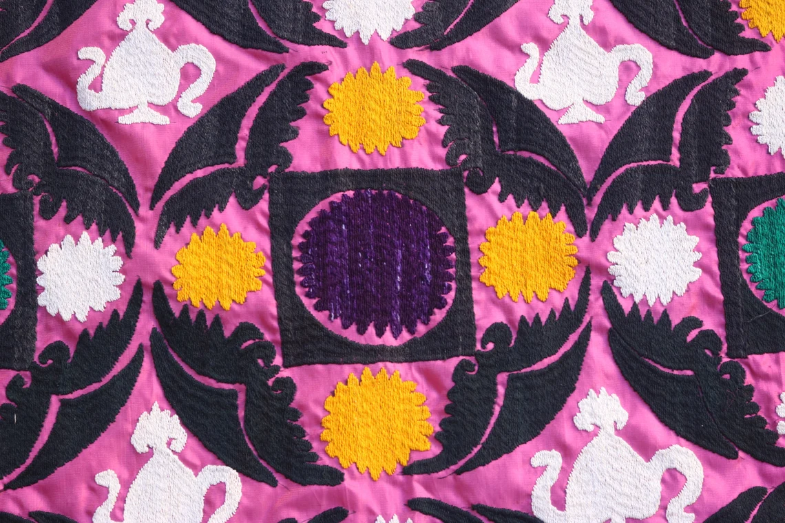 Suzani Vintage Boho Wall Decor, Uzbek Handmade Silk Embroidery, Suzani Fabric, Ethnic Wall hanging,Tapestry, Suzani Bedcover, Tablecloth