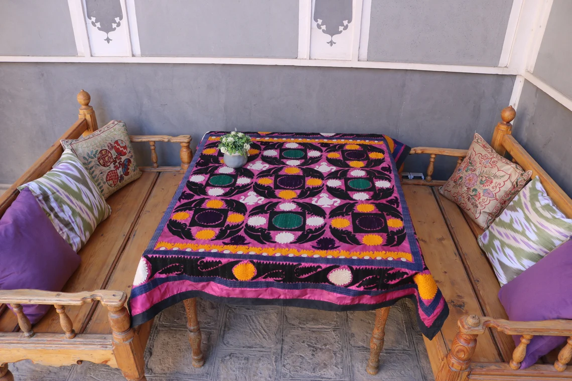 Suzani Vintage Boho Wall Decor, Uzbek Handmade Silk Embroidery, Suzani Fabric, Ethnic Wall hanging,Tapestry, Suzani Bedcover, Tablecloth