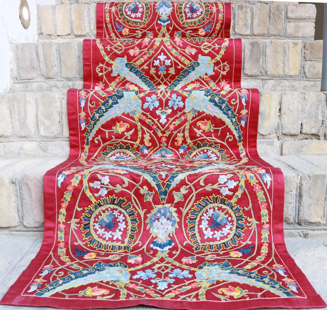 Suzani,Uzbek handmade embroidery. Table runners. The finest handmade table runner. Wall hanging, tablecloth.