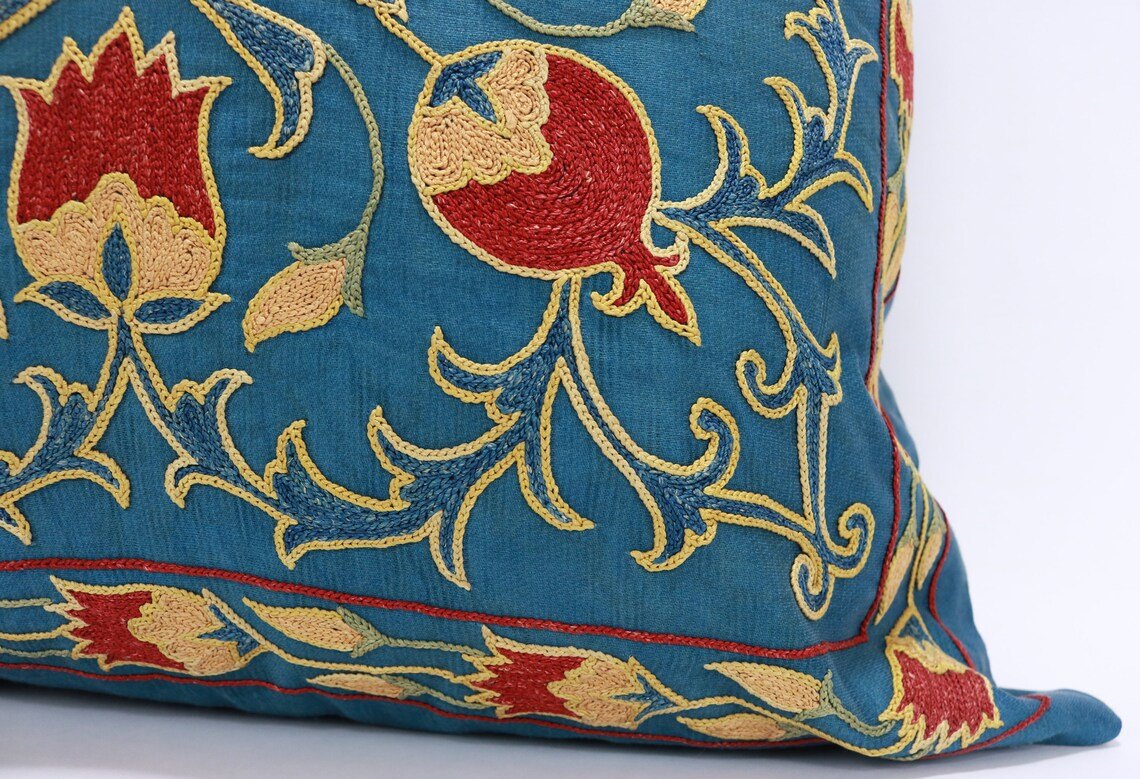 Uzbek Embroidery Suzani Pillow, Suzani Throw Pillow, Suzani Cushion Cover, Suzani Pillow Cover, Hand Embroidery Suzani Pillow, Best Sale