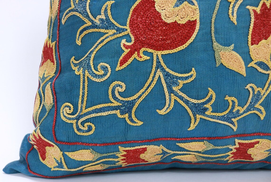 Uzbek Embroidery Suzani Pillow, Suzani Throw Pillow, Suzani Cushion Cover, Suzani Pillow Cover, Hand Embroidery Suzani Pillow, Best Sale