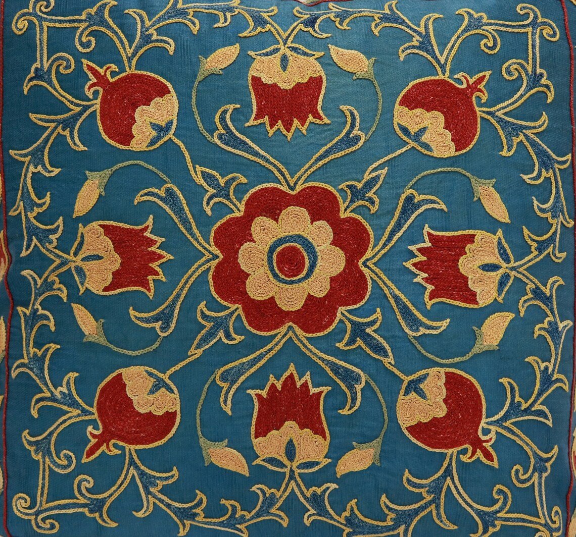 Uzbek Embroidery Suzani Pillow, Suzani Throw Pillow, Suzani Cushion Cover, Suzani Pillow Cover, Hand Embroidery Suzani Pillow, Best Sale