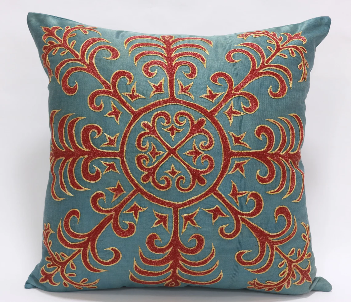 Uzbek Embroidery Suzani Pillow, Suzani Throw Pillow, Suzani Cushion Cover, Suzani Pillow Cover, Hand Embroidery Suzani Pillow, Best Sale