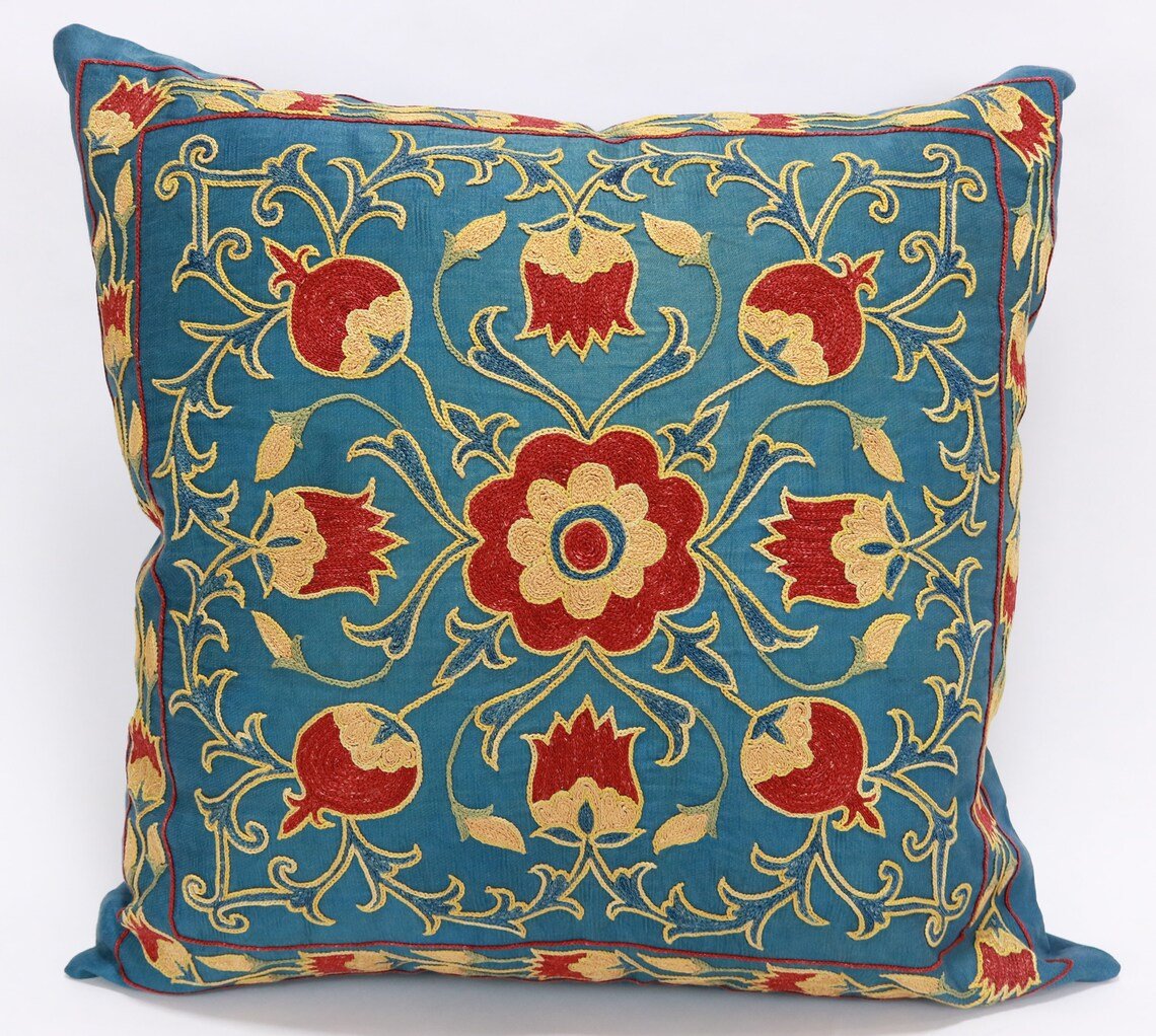 Uzbek Embroidery Suzani Pillow, Suzani Throw Pillow, Suzani Cushion Cover, Suzani Pillow Cover, Hand Embroidery Suzani Pillow, Best Sale