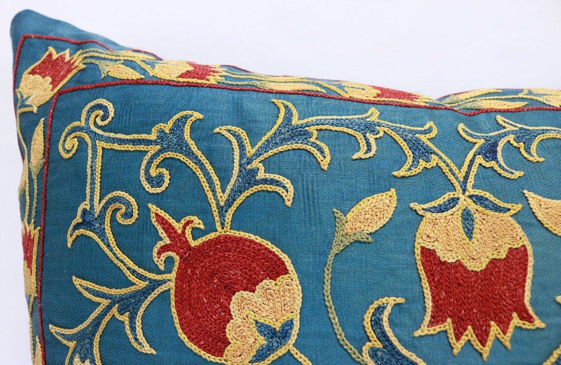 Uzbek Embroidery Suzani Pillow, Suzani Throw Pillow, Suzani Cushion Cover, Suzani Pillow Cover, Hand Embroidery Suzani Pillow, Best Sale