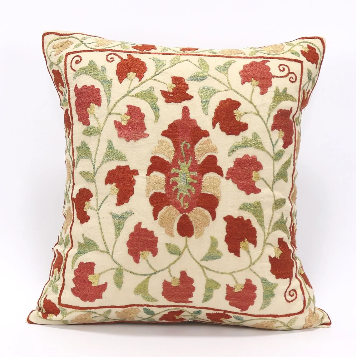Suzani Pillow Uzbek Embroidery, Suzani Throw Pillow, Suzani Cushion Cover, Suzani Pillow Cover, Hand Embroidery Decorative Pillow-Pillowcase