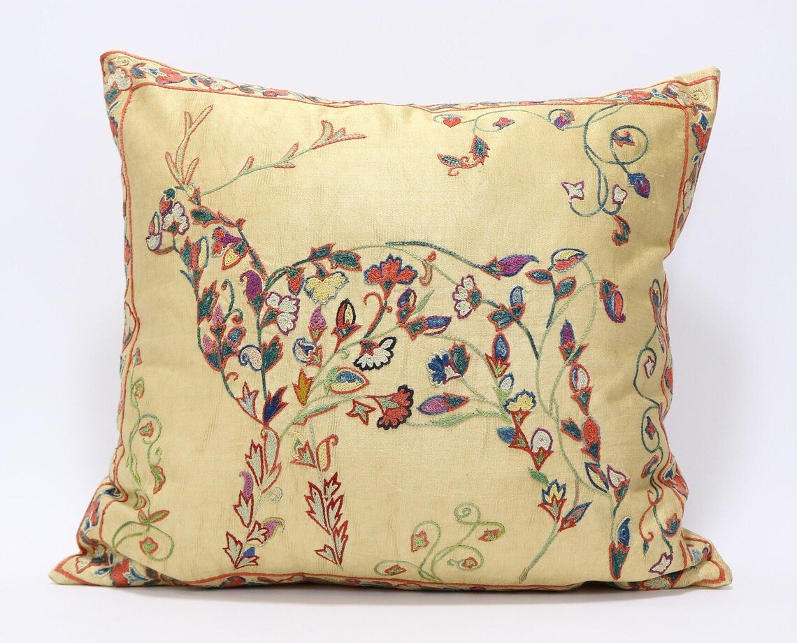 Suzani Pillow Uzbek Embroidery, Suzani Throw Pillow, Suzani Cushion Cover, Suzani Pillow Cover, Hand Embroidery Decorative Pillow-Pillowcase