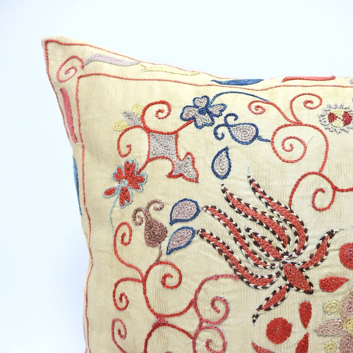 Suzani Pillow Uzbek Embroidery, Suzani Throw Pillow, Suzani Cushion Cover, Suzani Pillow Cover, Hand Embroidery Decorative Pillow-Pillowcase