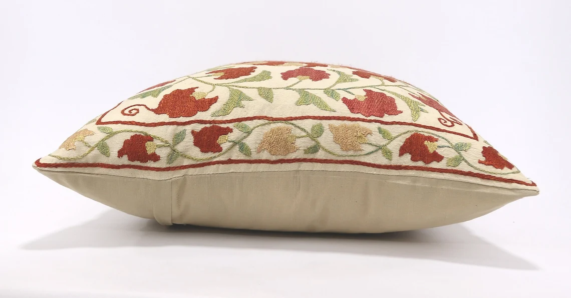 Suzani Pillow Uzbek Embroidery, Suzani Throw Pillow, Suzani Cushion Cover, Suzani Pillow Cover, Hand Embroidery Decorative Pillow-Pillowcase