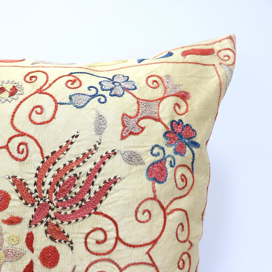 Suzani Pillow Uzbek Embroidery, Suzani Throw Pillow, Suzani Cushion Cover, Suzani Pillow Cover, Hand Embroidery Decorative Pillow-Pillowcase