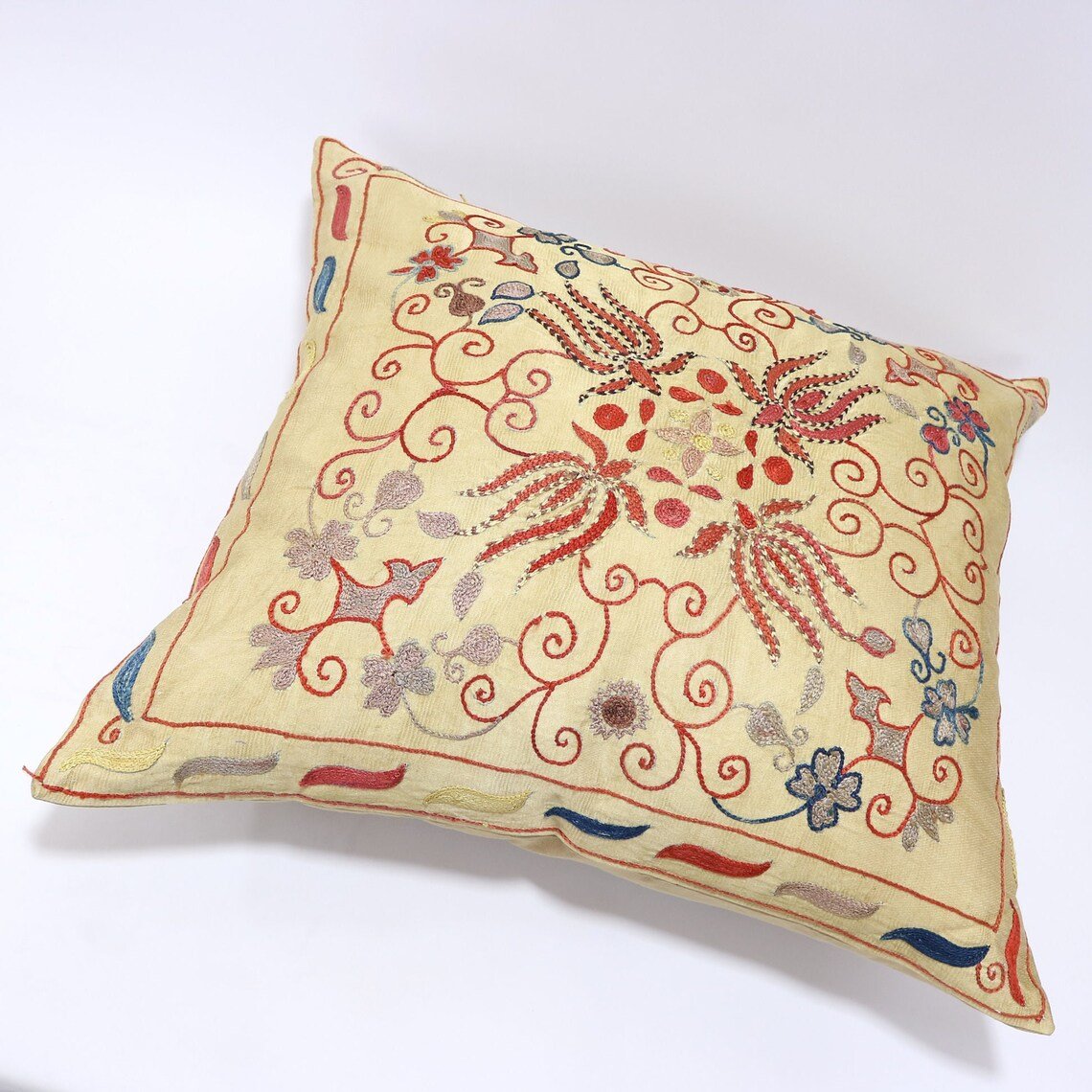 Suzani Pillow Uzbek Embroidery, Suzani Throw Pillow, Suzani Cushion Cover, Suzani Pillow Cover, Hand Embroidery Decorative Pillow-Pillowcase