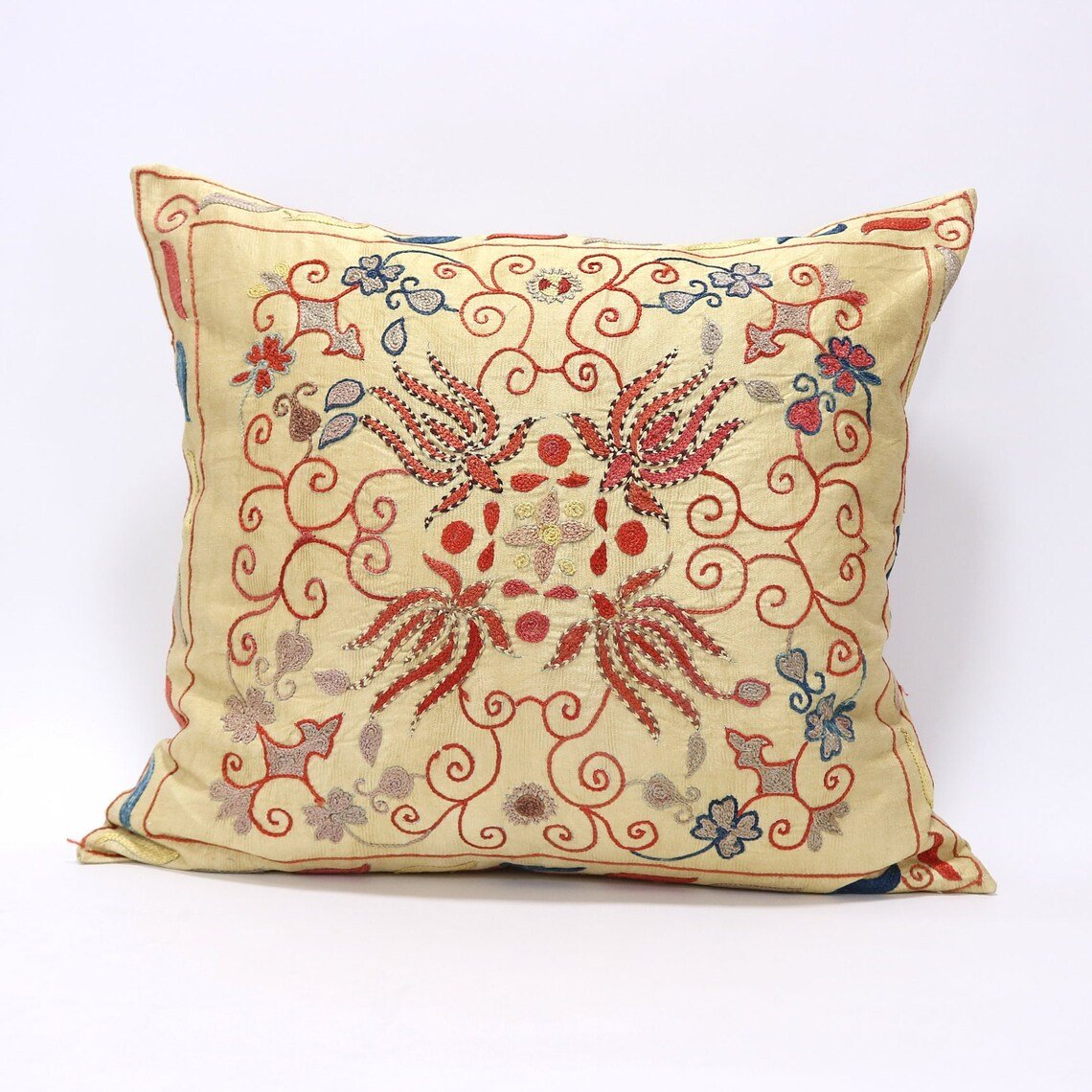 Suzani Pillow Uzbek Embroidery, Suzani Throw Pillow, Suzani Cushion Cover, Suzani Pillow Cover, Hand Embroidery Decorative Pillow-Pillowcase