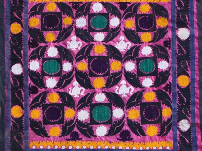 Suzani Vintage Boho Wall Decor, Uzbek Handmade Silk Embroidery, Suzani Fabric, Ethnic Wall hanging,Tapestry, Suzani Bedcover, Tablecloth