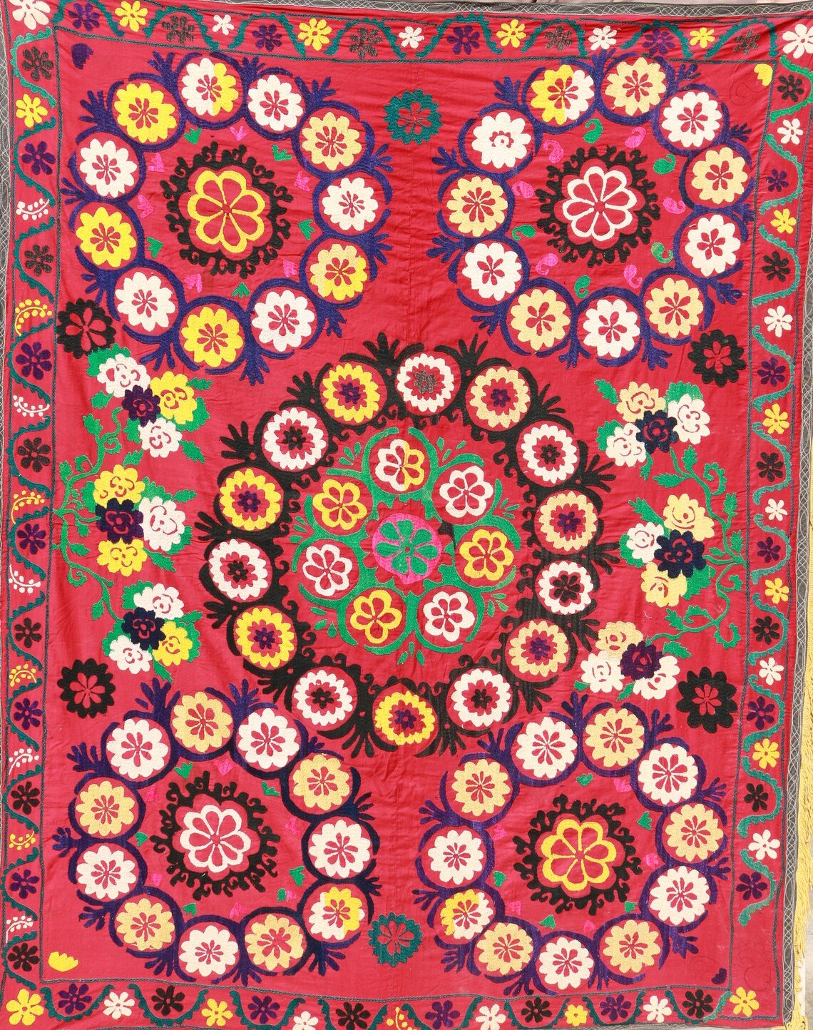 Suzani Vintage Boho Wall Decor Uzbek Handmade Silk Embroidery Suzani 
