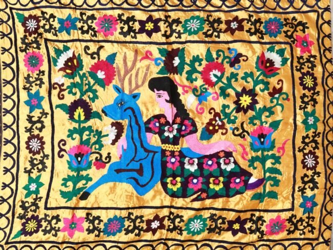 Suzani Vintage Boho Wall Decor, Uzbek Handmade Silk Embroidery, Suzani Fabric, Ethnic Wall hanging,Tapestry, Suzani Bedcover, Tablecloth
