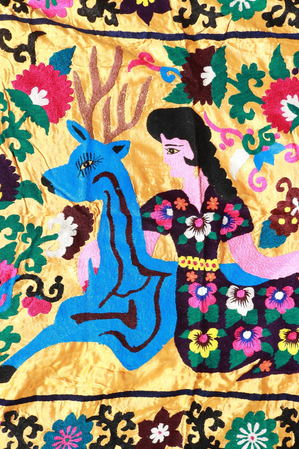 Suzani Vintage Boho Wall Decor, Uzbek Handmade Silk Embroidery, Suzani Fabric, Ethnic Wall hanging,Tapestry, Suzani Bedcover, Tablecloth
