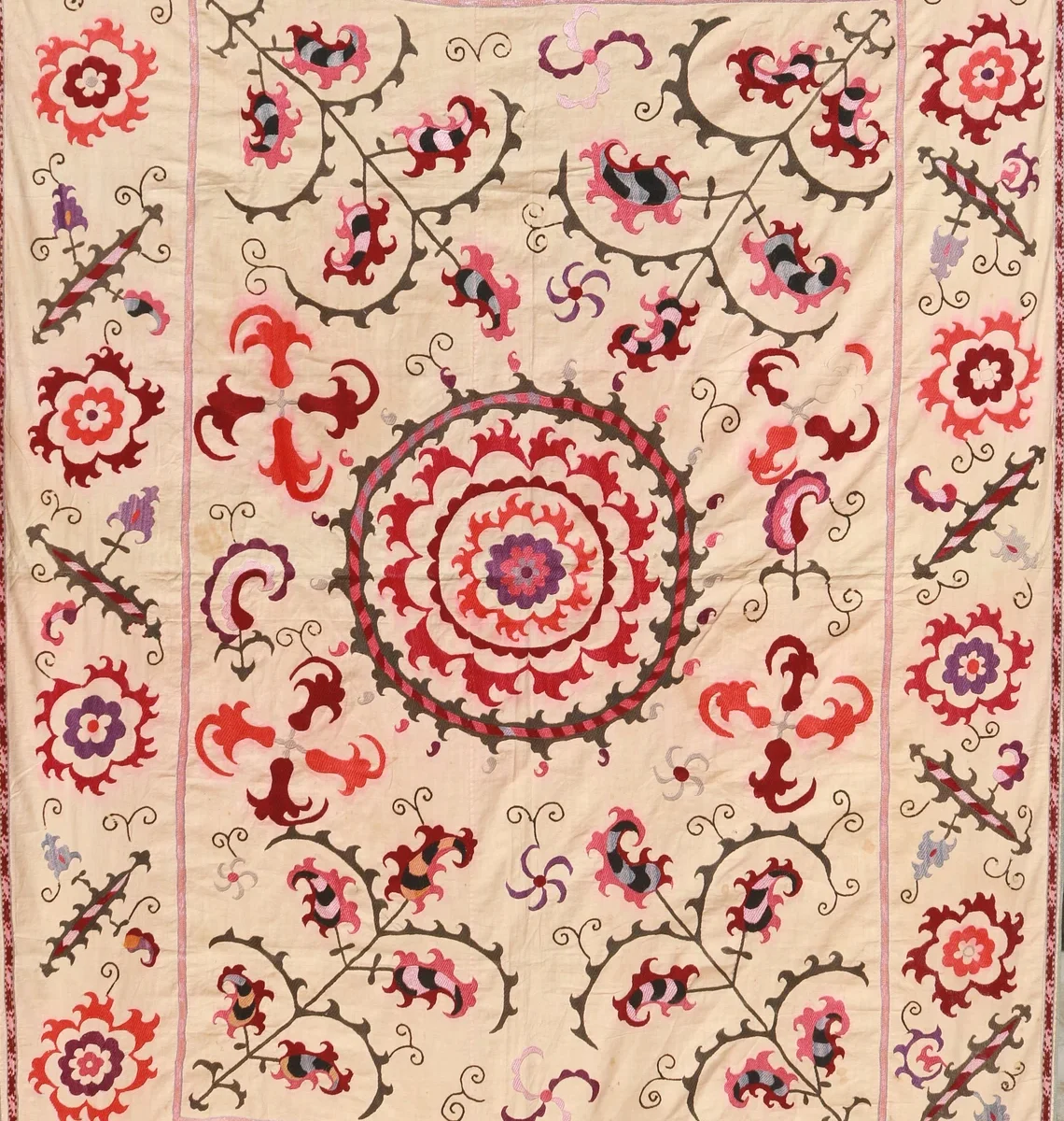 Suzani Vintage Boho Wall Decor, Uzbek Handmade Silk Embroidery, Suzani Fabric, Ethnic Wall hanging,Tapestry, Suzani Bedcover, Tablecloth