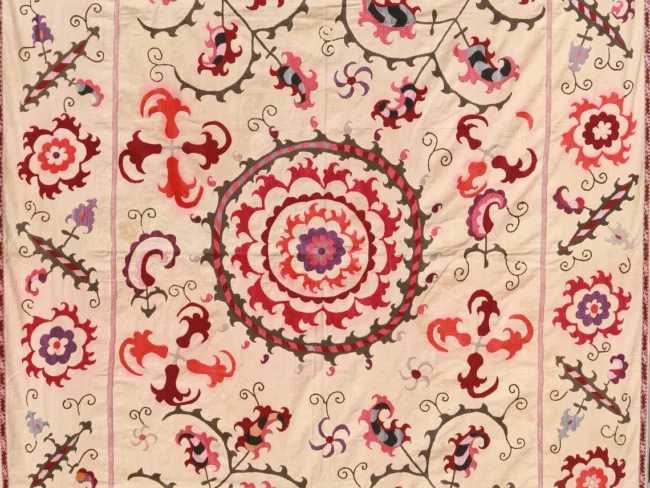 Suzani Vintage Boho Wall Decor, Uzbek Handmade Silk Embroidery, Suzani Fabric, Ethnic Wall hanging,Tapestry, Suzani Bedcover, Tablecloth