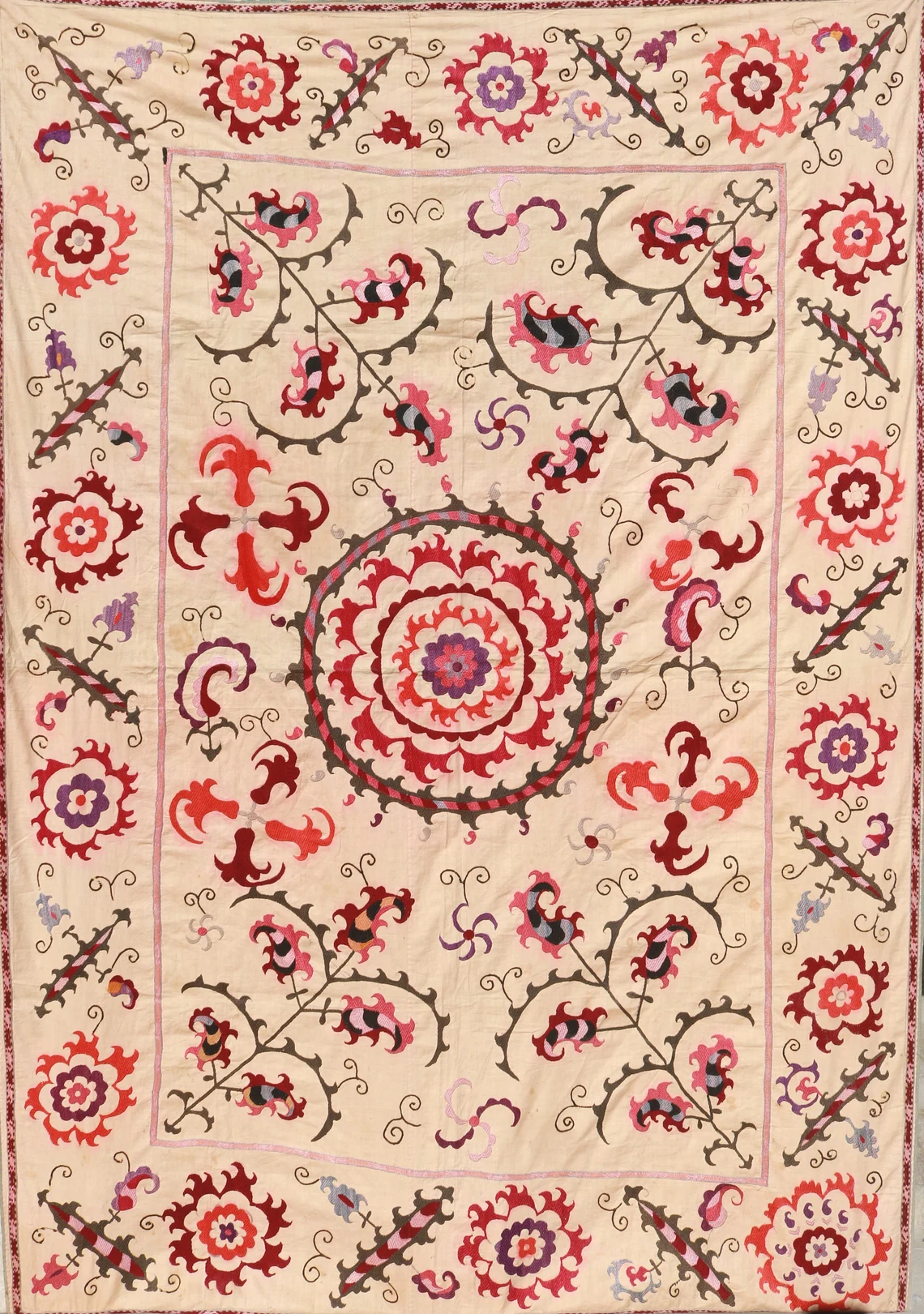 Suzani Vintage Boho Wall Decor, Uzbek Handmade Silk Embroidery, Suzani Fabric, Ethnic Wall hanging,Tapestry, Suzani Bedcover, Tablecloth