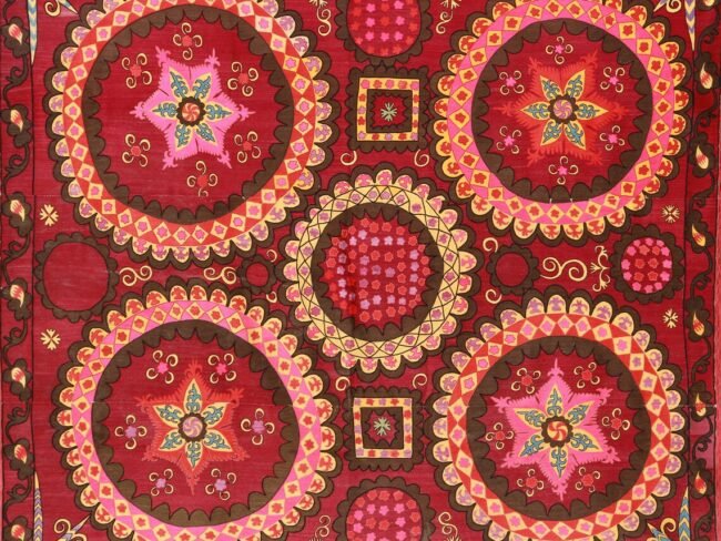 Suzani Vintage Boho Wall Decor, Uzbek Handmade Silk Embroidery, Suzani Fabric, Ethnic Wall hanging,Tapestry, Suzani Bedcover, Tablecloth