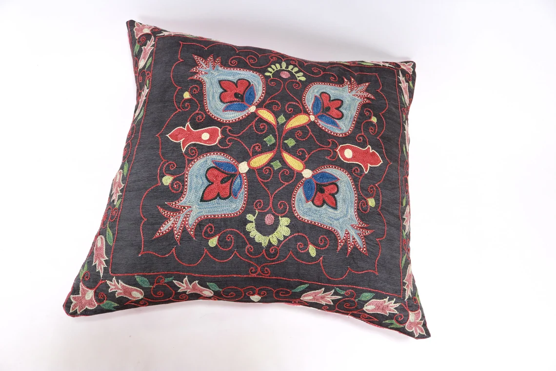 Suzani Pillow Uzbek hand embroidery Suzani Throw Pillow, Suzani Cushion Cover Suzani Pillow Cover Hand Embroidery Pillow Best Sale
