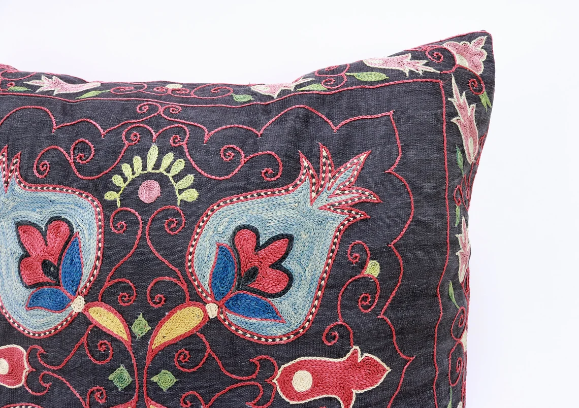 Suzani Pillow Uzbek hand embroidery Suzani Throw Pillow, Suzani Cushion Cover Suzani Pillow Cover Hand Embroidery Pillow Best Sale