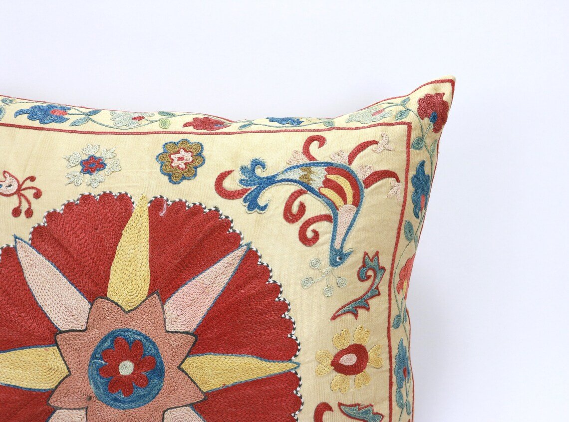 Suzani Pillow Uzbek hand embroidery Suzani Throw Pillow, Suzani Cushion Cover Suzani Pillow Cover Hand Embroidery Pillow Best Sale