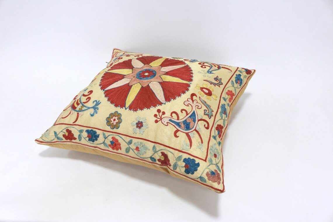 Suzani Pillow Uzbek hand embroidery Suzani Throw Pillow, Suzani Cushion Cover Suzani Pillow Cover Hand Embroidery Pillow Best Sale