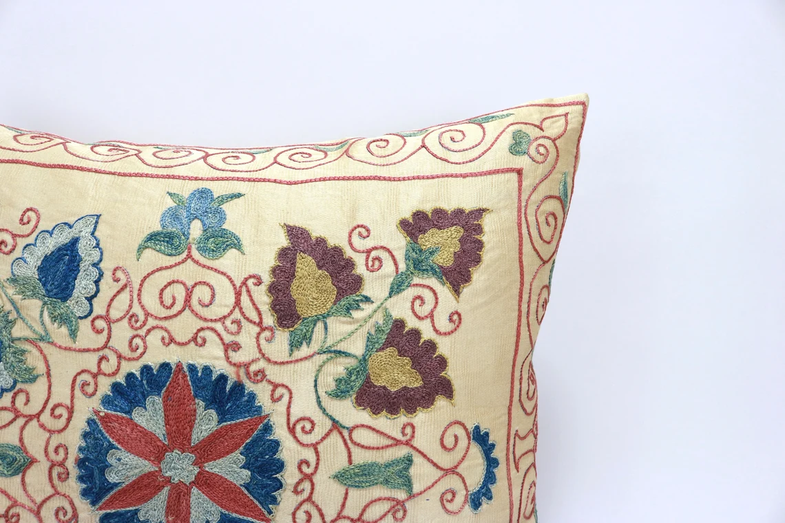 Suzani Pillow Uzbek hand embroidery Suzani Throw Pillow, Suzani Cushion Cover Suzani Pillow Cover Hand Embroidery Pillow Best Sale