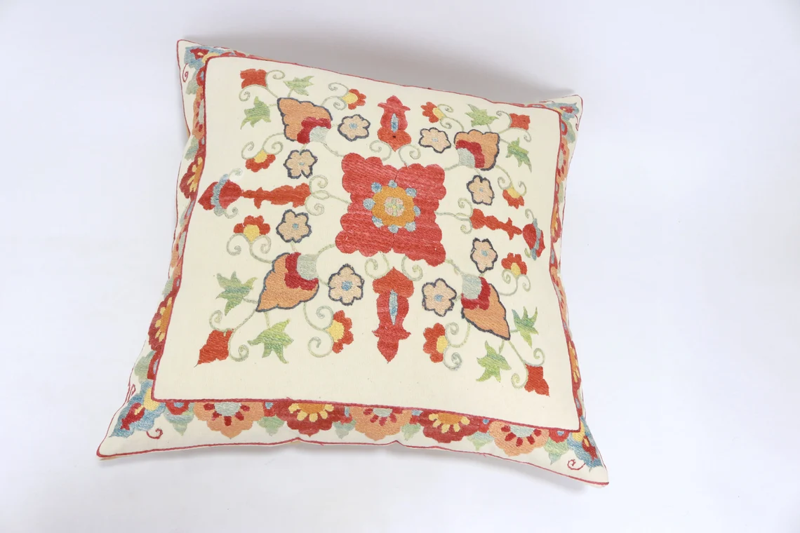 Suzani Pillow Uzbek hand embroidery Suzani Throw Pillow, Suzani Cushion Cover Suzani Pillow Cover Hand Embroidery Pillow Best Sale