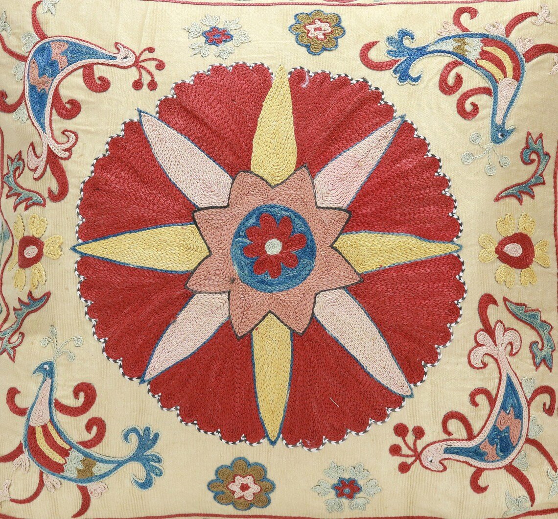 Suzani Pillow Uzbek hand embroidery Suzani Throw Pillow, Suzani Cushion Cover Suzani Pillow Cover Hand Embroidery Pillow Best Sale