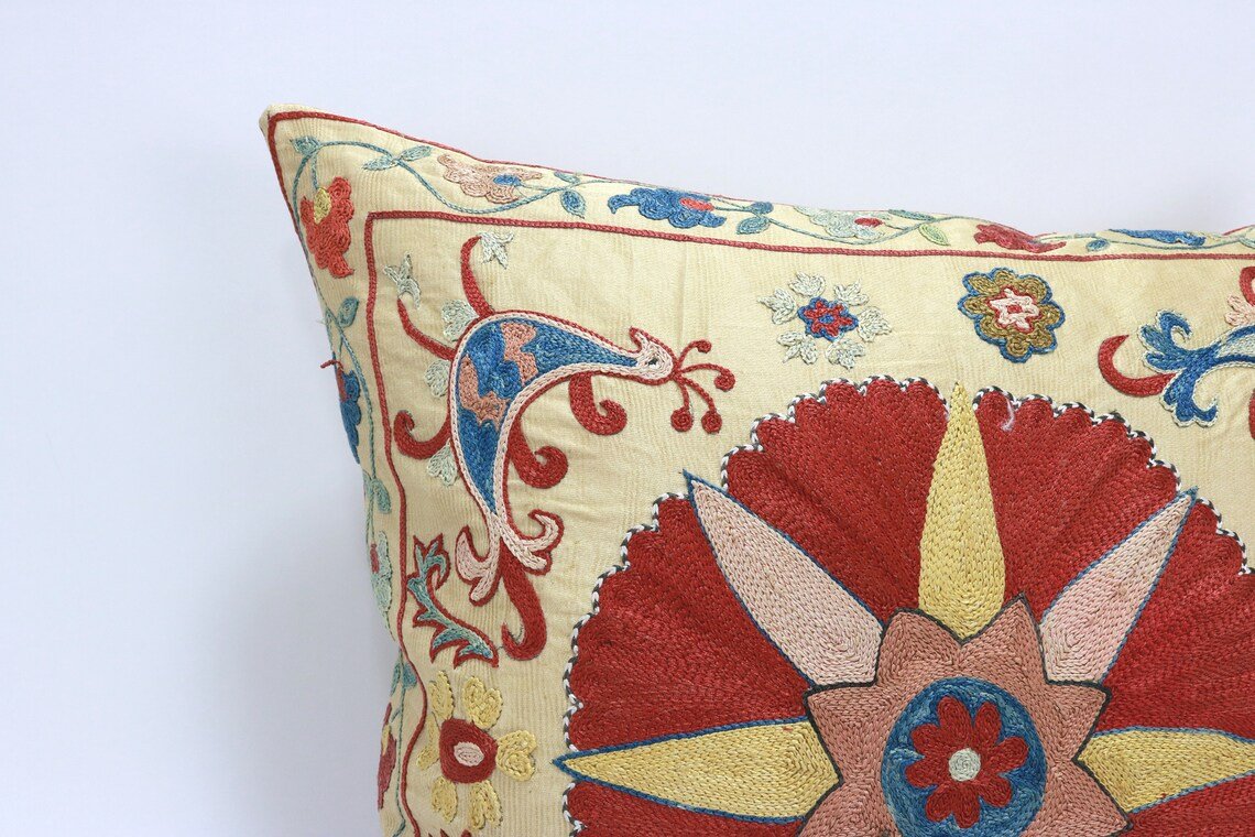 Suzani Pillow Uzbek hand embroidery Suzani Throw Pillow, Suzani Cushion Cover Suzani Pillow Cover Hand Embroidery Pillow Best Sale