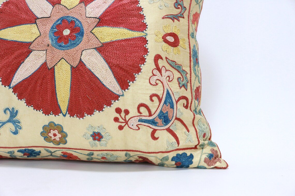 Suzani Pillow Uzbek hand embroidery Suzani Throw Pillow, Suzani Cushion Cover Suzani Pillow Cover Hand Embroidery Pillow Best Sale