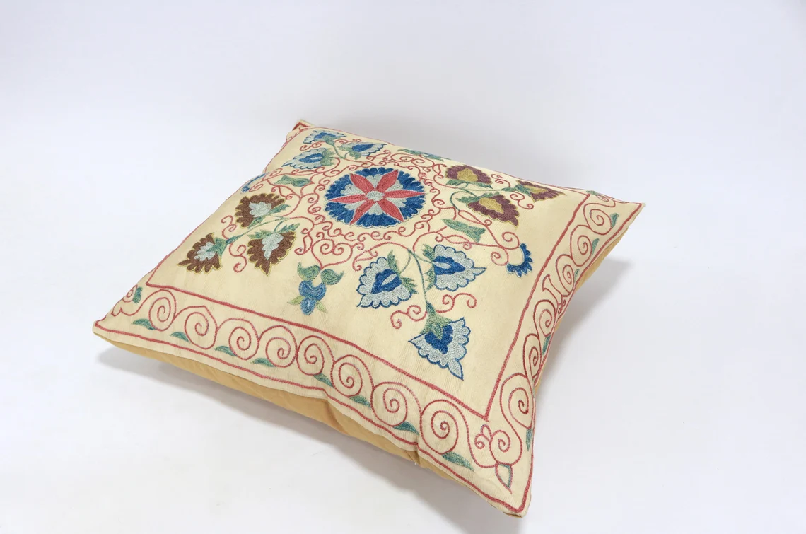 Suzani Pillow Uzbek hand embroidery Suzani Throw Pillow, Suzani Cushion Cover Suzani Pillow Cover Hand Embroidery Pillow Best Sale