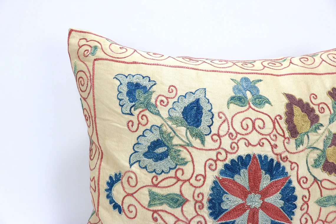 Suzani Pillow Uzbek hand embroidery Suzani Throw Pillow, Suzani Cushion Cover Suzani Pillow Cover Hand Embroidery Pillow Best Sale